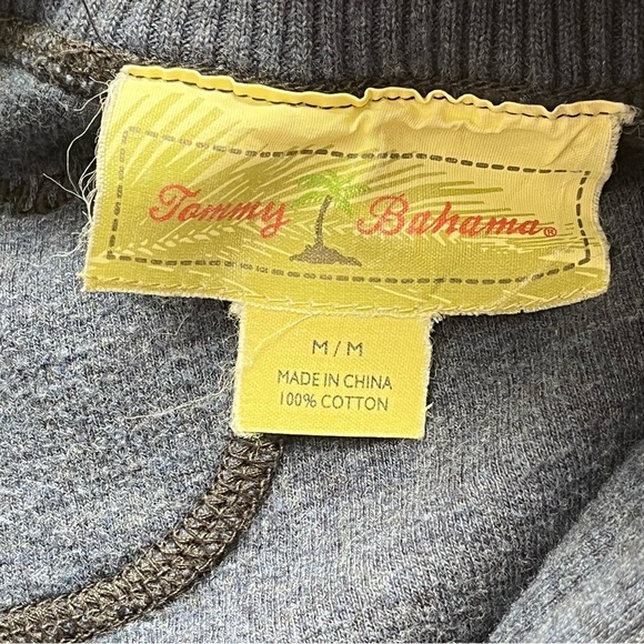 Tommy Bahama Tobago Bay Half Zip Sweater Dark Gray & Blue 100% Cotton Medium - Picture 5 of 6